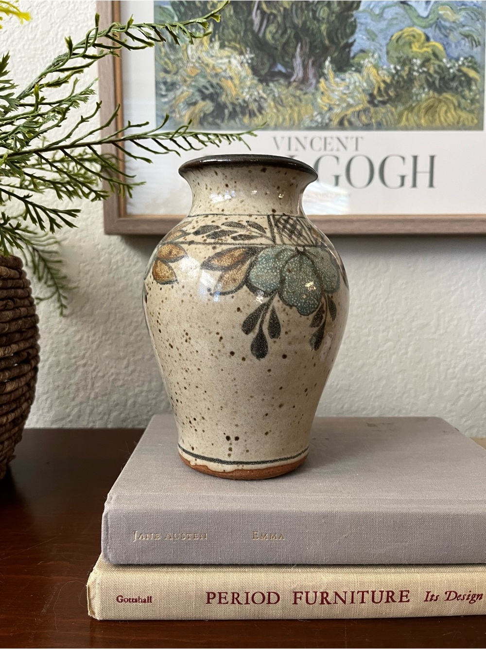 Vintage handmade ceramic vase, Mexican folk art style